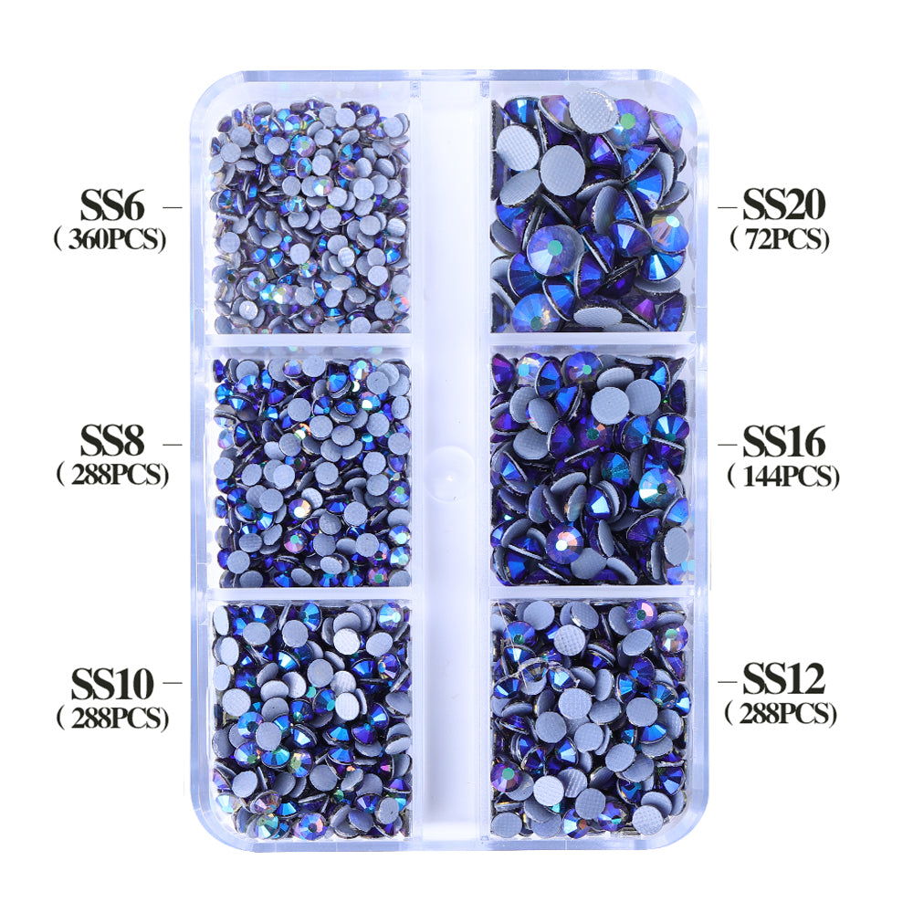 Mixed Sizes 6 Grid Box Black Diamond AB Glass HotFix Rhinestones For Clothing DIY WholesaleRhinestone