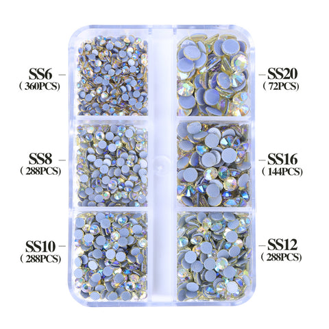 Mixed Sizes 6 Grid Box Crystal AB Glass HotFix Rhinestones For Clothing DIY