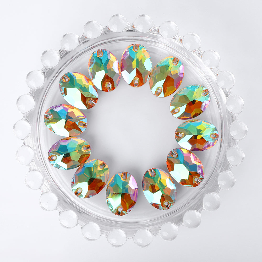 Crystal Sun Oval Shape High Quality Glass Sew-on Rhinestones