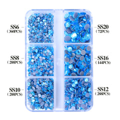 Mixed Sizes 6 Grid Box Aquamarine AB Glass HotFix Rhinestones For Clothing DIY