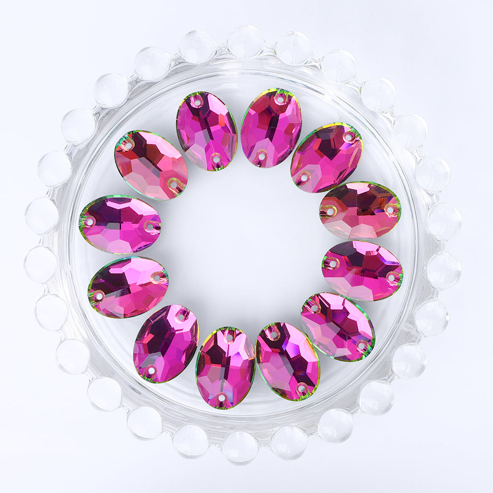 Vitrail Rose Oval Shape High Quality Glass Sew-on Rhinestones