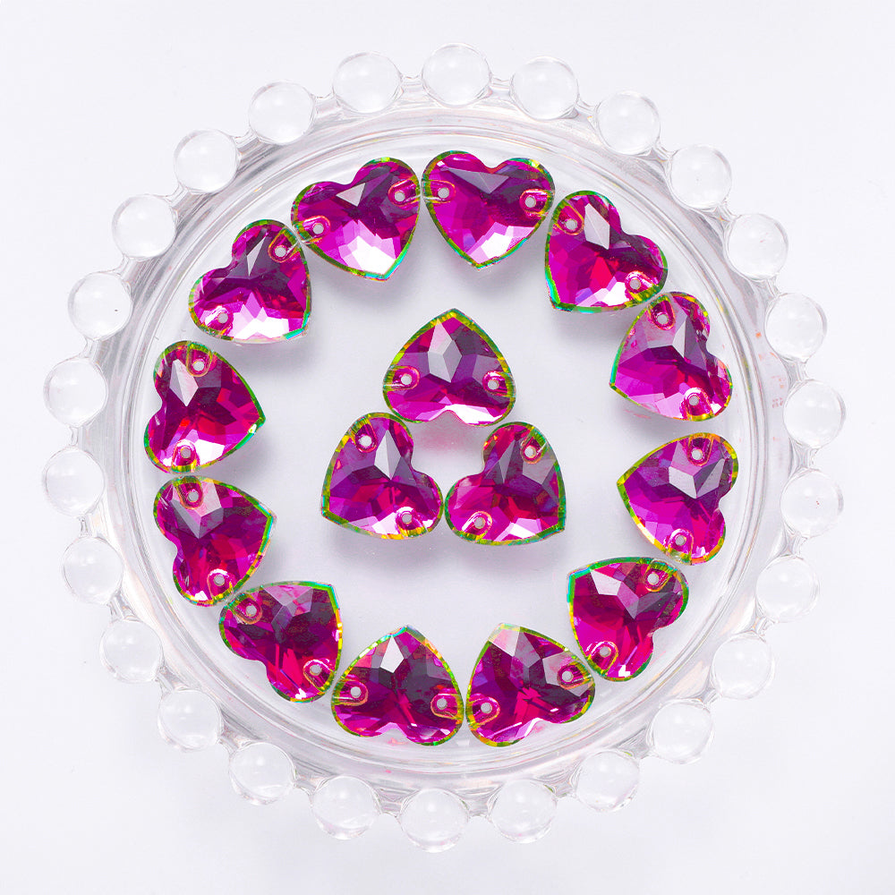 Vitrail Rose Heart Shape High Quality Glass Sew-on Rhinestones