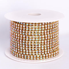 10 Yards Crystal AB Rhinestones Close Cup Chain -  2 Rows Golden Base WholesaleRhinestone