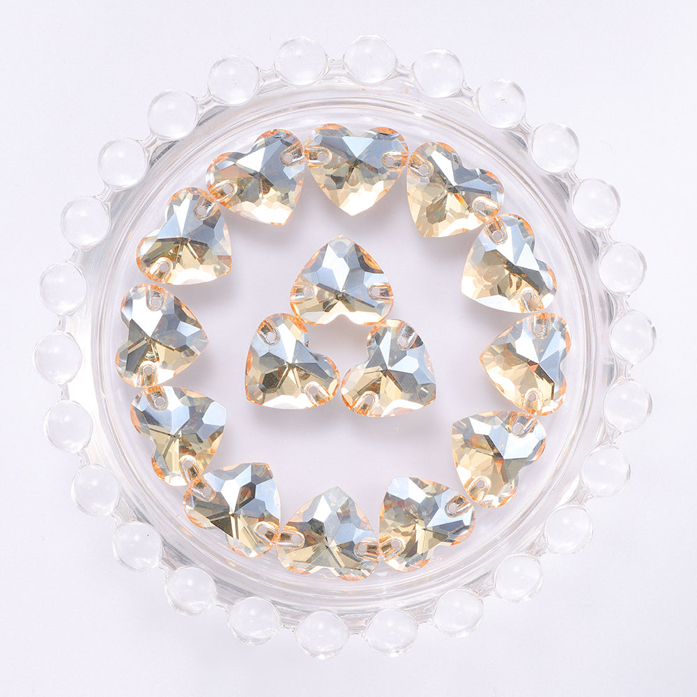 Golden Shadow Heart Shape High Quality Glass Sew-on Rhinestones