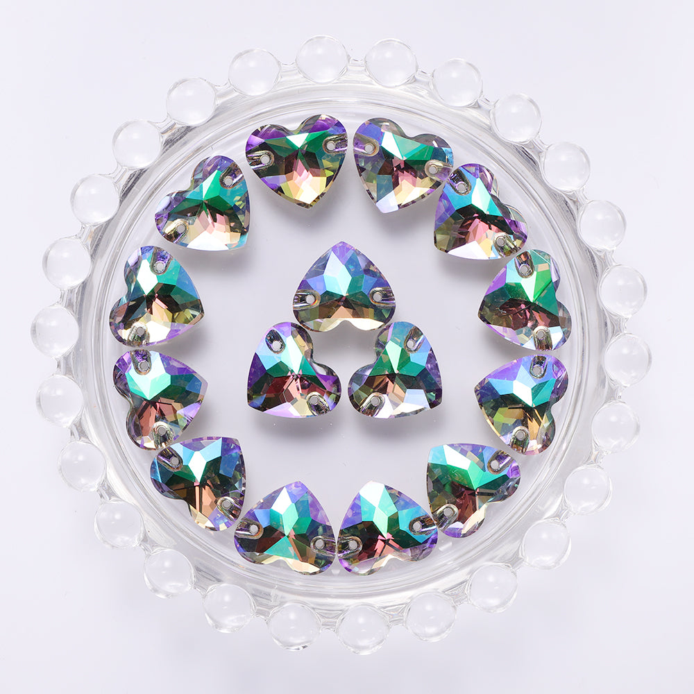 Ghost Light Heart Shape High Quality Glass Sew-on Rhinestones