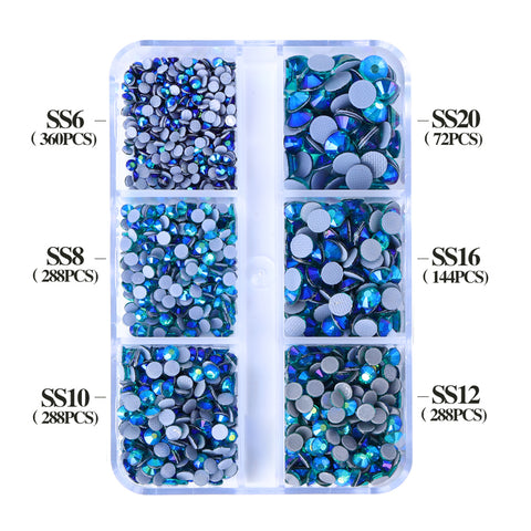 Mixed Sizes 6 Grid Box Crystal AB Glass HotFix Rhinestones For Clothing DIY