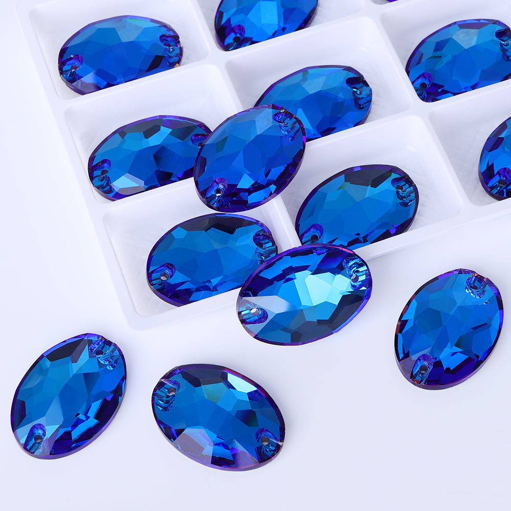 Bermuda Blue Oval Shape High Quality Glass Sew-on Rhinestones