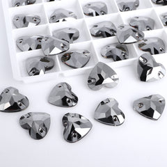 Jet Metallic Silver Heart Shape High Quality Glass Sew-on Rhinestones