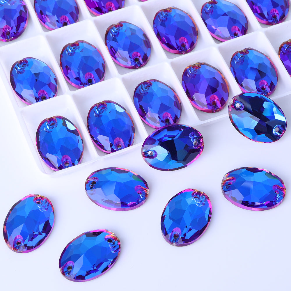 Violet Blue Oval Shape High Quality Glass Sew-on Rhinestones