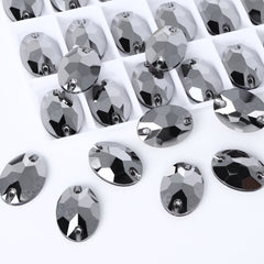 Jet Metallic Silver Oval Shape High Quality Glass Sew-on Rhinestones