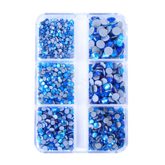 Mixed Sizes 6 Grid Box Capri Blue AB Glass HotFix Rhinestones For Clothing DIY WholesaleRhinestone