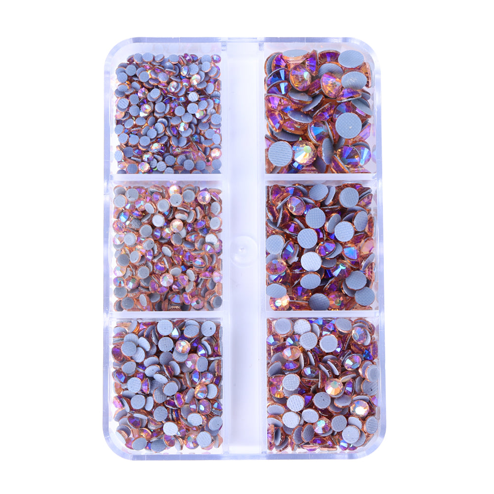 Mixed Sizes 6 Grid Box Champagne AB Glass HotFix Rhinestones For Clothing DIY WholesaleRhinestone