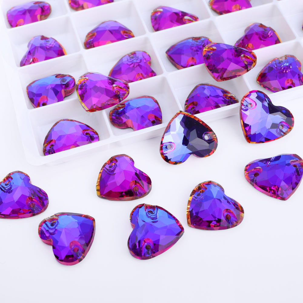 Violet Blue Heart Shape High Quality Glass Sew-on Rhinestones