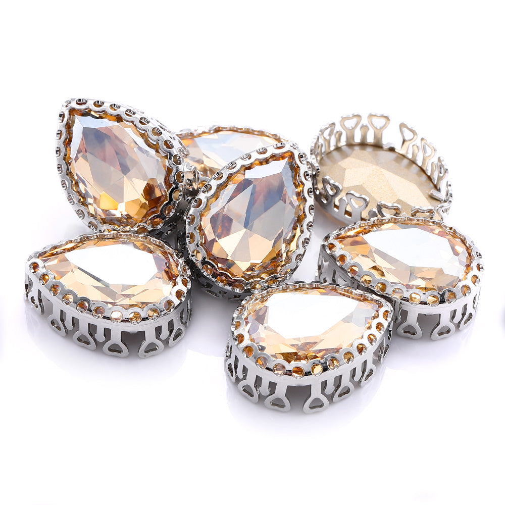 Golden Shadow Drop Shape High-Quality Glass Sew-on Nest Hollow Claw Rhinestones