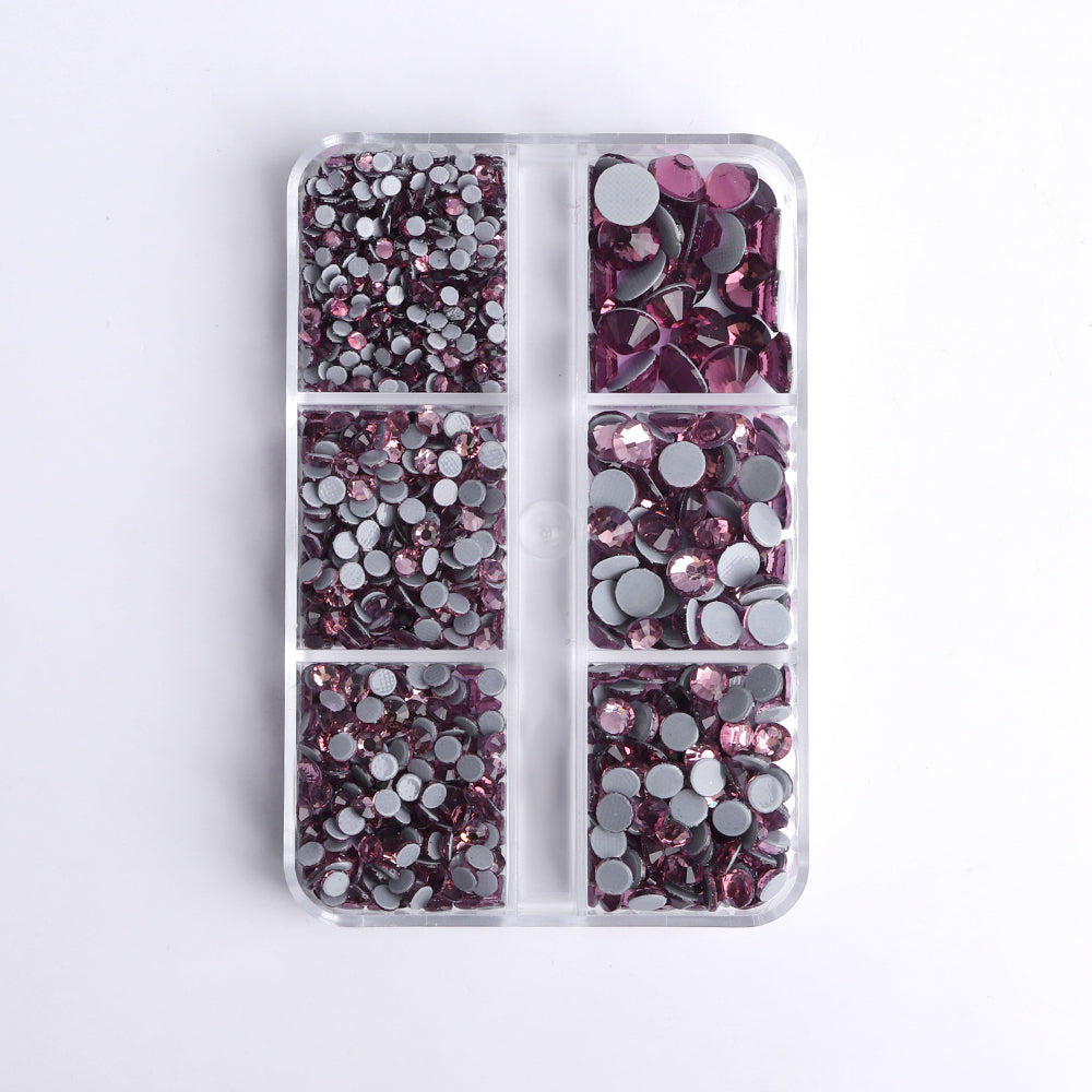 Mixed Sizes 6 Grid Box Light Amethyst Glass HotFix Rhinestones For Clothing DIY WholesaleRhinestone