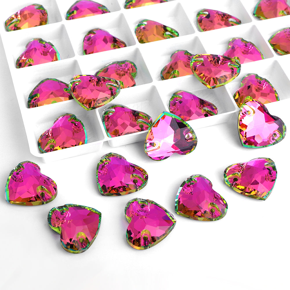 Vitrail Rose Heart Shape High Quality Glass Sew-on Rhinestones