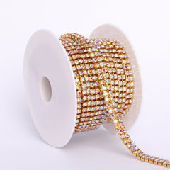 10 Yards Crystal AB Rhinestones Close Cup Chain -  2 Rows Golden Base WholesaleRhinestone