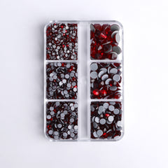 Mixed Sizes 6 Grid Box Dark Siam Glass HotFix Rhinestones For Clothing DIY WholesaleRhinestone