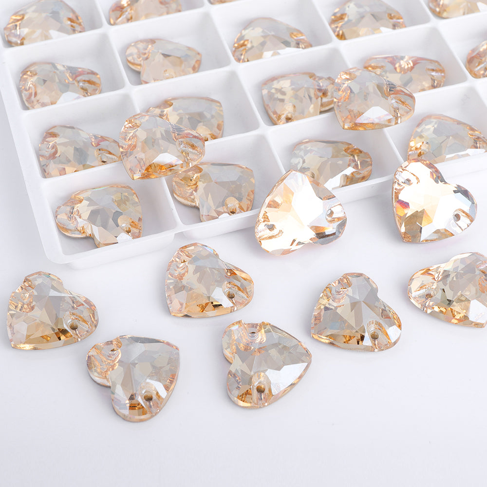 Golden Shadow Heart Shape High Quality Glass Sew-on Rhinestones