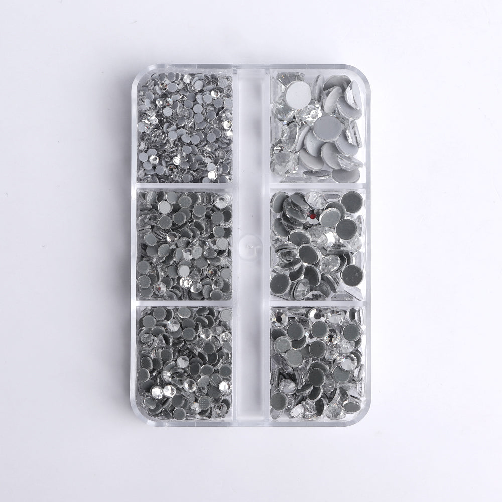 Mixed Sizes 6 Grid Box Crystal Glass HotFix Rhinestones For Clothing DIY