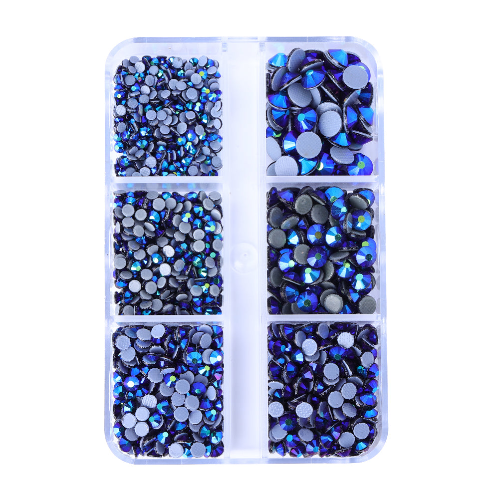 Mixed Sizes 6 Grid Box Black AB Glass HotFix Rhinestones For Clothing DIY