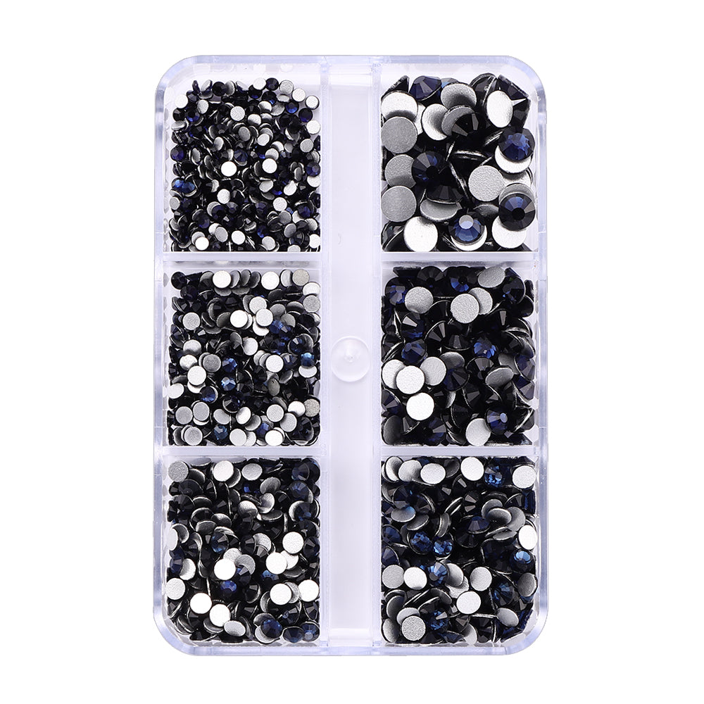 Mixed Sizes 6 Grid Box Montana Glass FlatBack Rhinestones For Nail Art  Silver Back