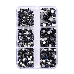 Mixed Sizes 6 Grid Box Montana Glass FlatBack Rhinestones For Nail Art  Silver Back