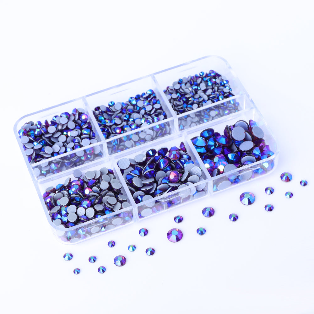 Mixed Sizes 6 Grid Box Amethyst AB Glass HotFix Rhinestones For Clothing DIY