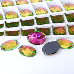 Vitrail Rose Oval Shape High Quality Glass Sew-on Rhinestones