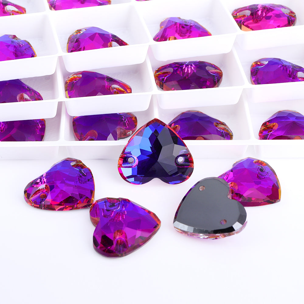 Violet Blue Heart Shape High Quality Glass Sew-on Rhinestones