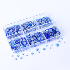 Tamanhos mistos 6 Caixa de grade Blue AB AB GLASSFix Rhinestones para roupas DIY