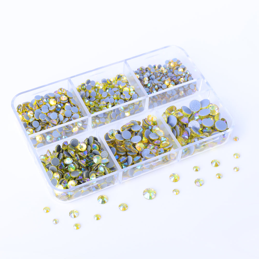 Mixed Sizes 6 Grid Box Light Blue AB Glass HotFix Rhinestones For