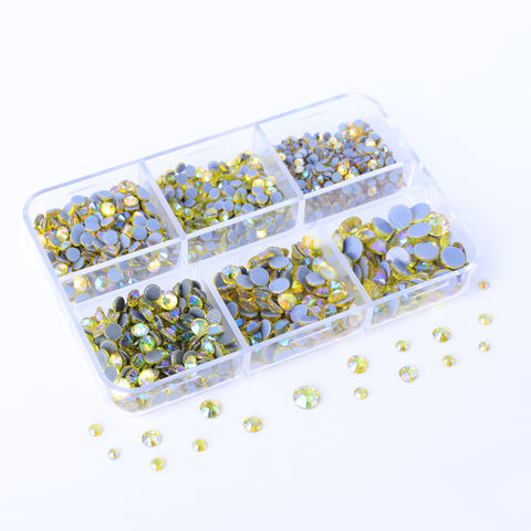 Mixed Sizes 6 Grid Box Citrine AB Glass HotFix Rhinestones For Clothing DIY