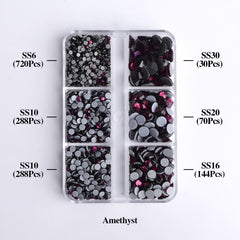 Mixed Sizes 6 Grid Box Amethyst Glass HotFix Rhinestones For Clothing DIY WholesaleRhinestone