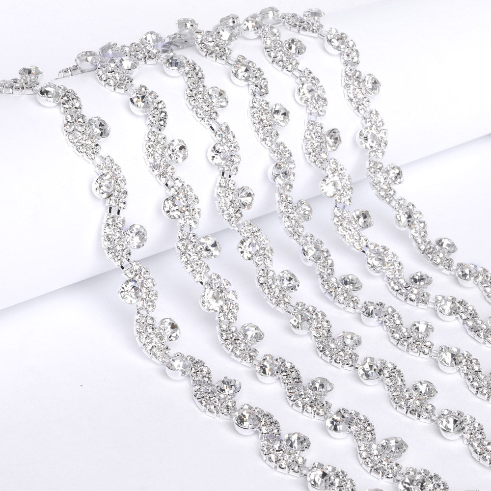 Sew-on Crystal Glass Rivoli Rhinestone Trim Chain Applique RA709 WholesaleRhinestone