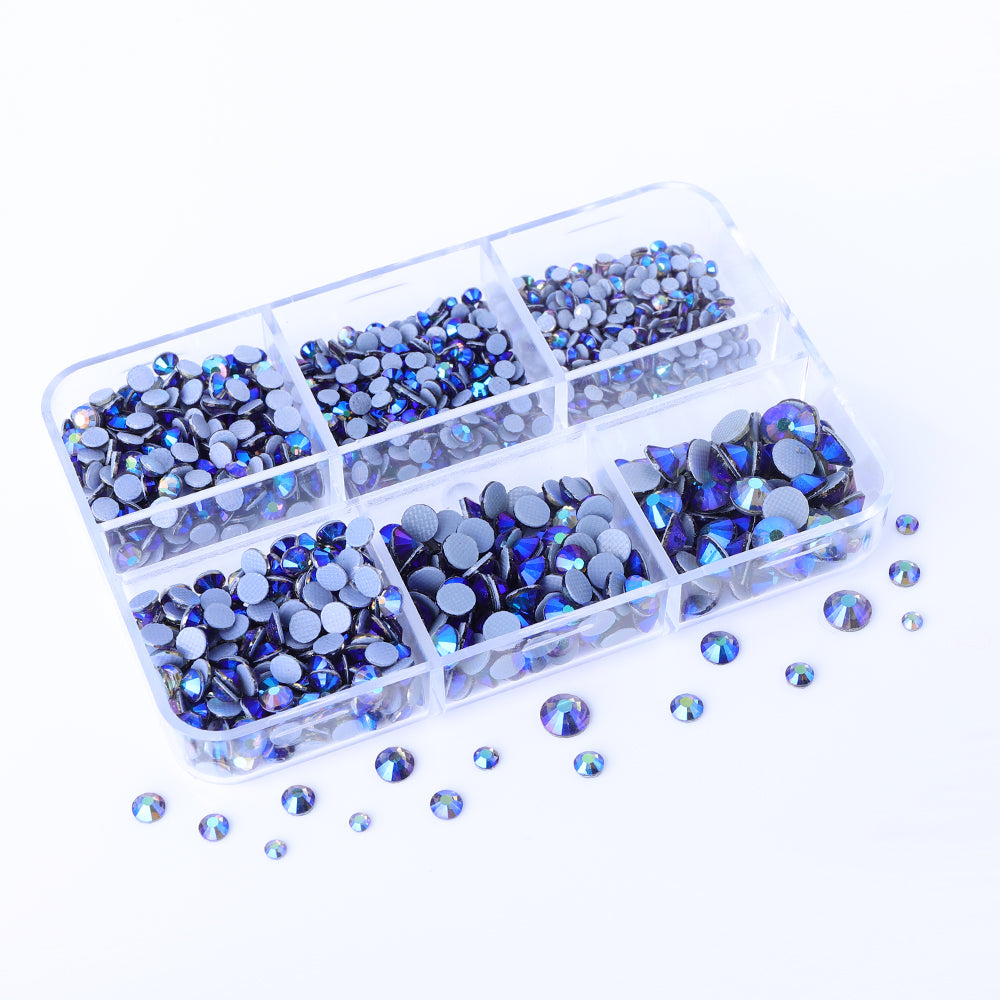 Mixed Sizes 6 Grid Box Black Diamond AB Glass HotFix Rhinestones For Clothing DIY WholesaleRhinestone