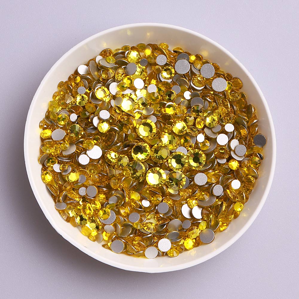 Mixed Sizes Citrine Glass FlatBack Rhinestones For Nail Art Silver Back WholesaleRhinestone