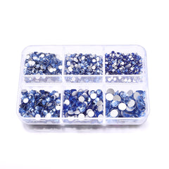 Mixed Sizes 6 Grid Box Light Blue Glass FlatBack Rhinestones For Nail Art Silver Back