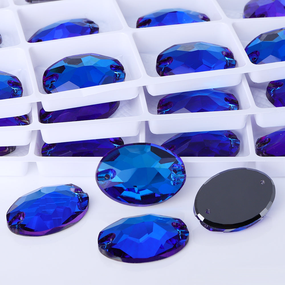 Bermuda Blue Oval Shape High Quality Glass Sew-on Rhinestones