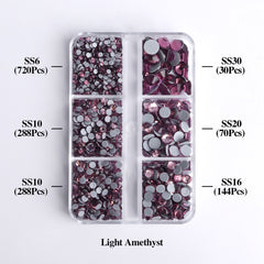 Mixed Sizes 6 Grid Box Light Amethyst Glass HotFix Rhinestones For Clothing DIY