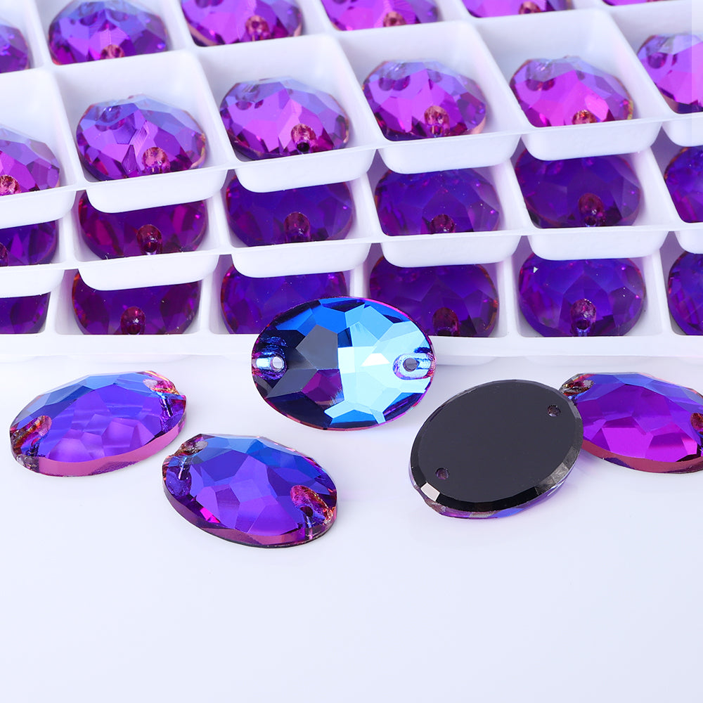 Violet Blue Oval Shape High Quality Glass Sew-on Rhinestones