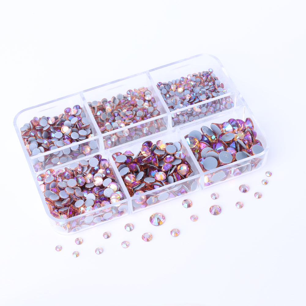 Mixed Sizes 6 Grid Box Champagne AB Glass HotFix Rhinestones For Clothing DIY WholesaleRhinestone