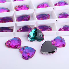 Heliotrope Heart Shape High Quality Glass Sew-on Rhinestones