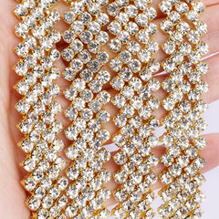 Sew-on Crystal Glass Round Rhinestone Trim Chain Applique RA1124 WholesaleRhinestone