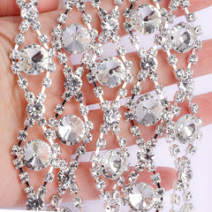 Sew-on Crystal Glass Rivoli Rhinestone Trim Chain Applique RA553 WholesaleRhinestone