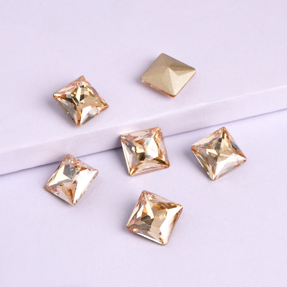 Golden Shadow Princess Square Shape High Quality Glass Pointed Back Fancy Rhinestones WholesaleRhinestone