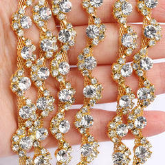 Sew-on Crystal Glass Rivoli Rhinestone Trim Chain Applique RA420 WholesaleRhinestone