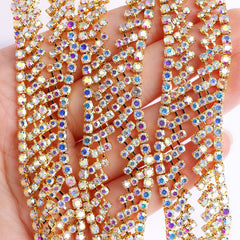 Sew-on Crystal AB Glass Round Rhinestone Trim Chain Applique RA886 WholesaleRhinestone