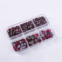 Mixed Sizes 6 Grid Box Rose Glass HotFix Rhinestones For Clothing DIY