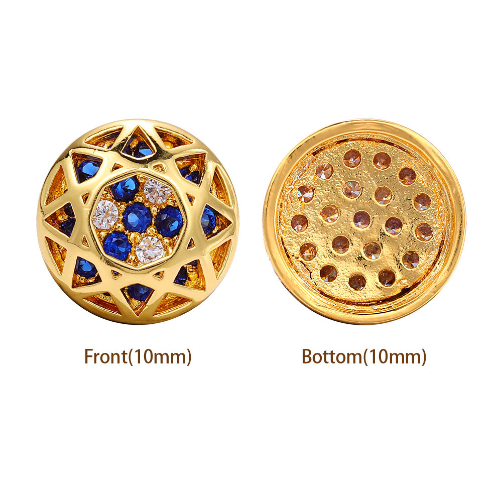 Round Shape Golden Plated High-Quality Sew-on Alloy Charms Inlaid Cubic Zirconia